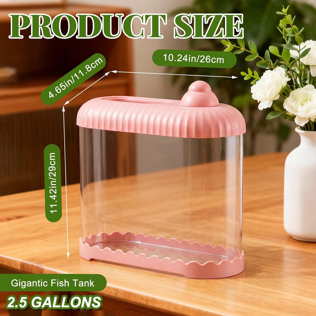 Geelin Pink 2 Gallon Plastic Fish Tank Shatterproof Betta Aquarium