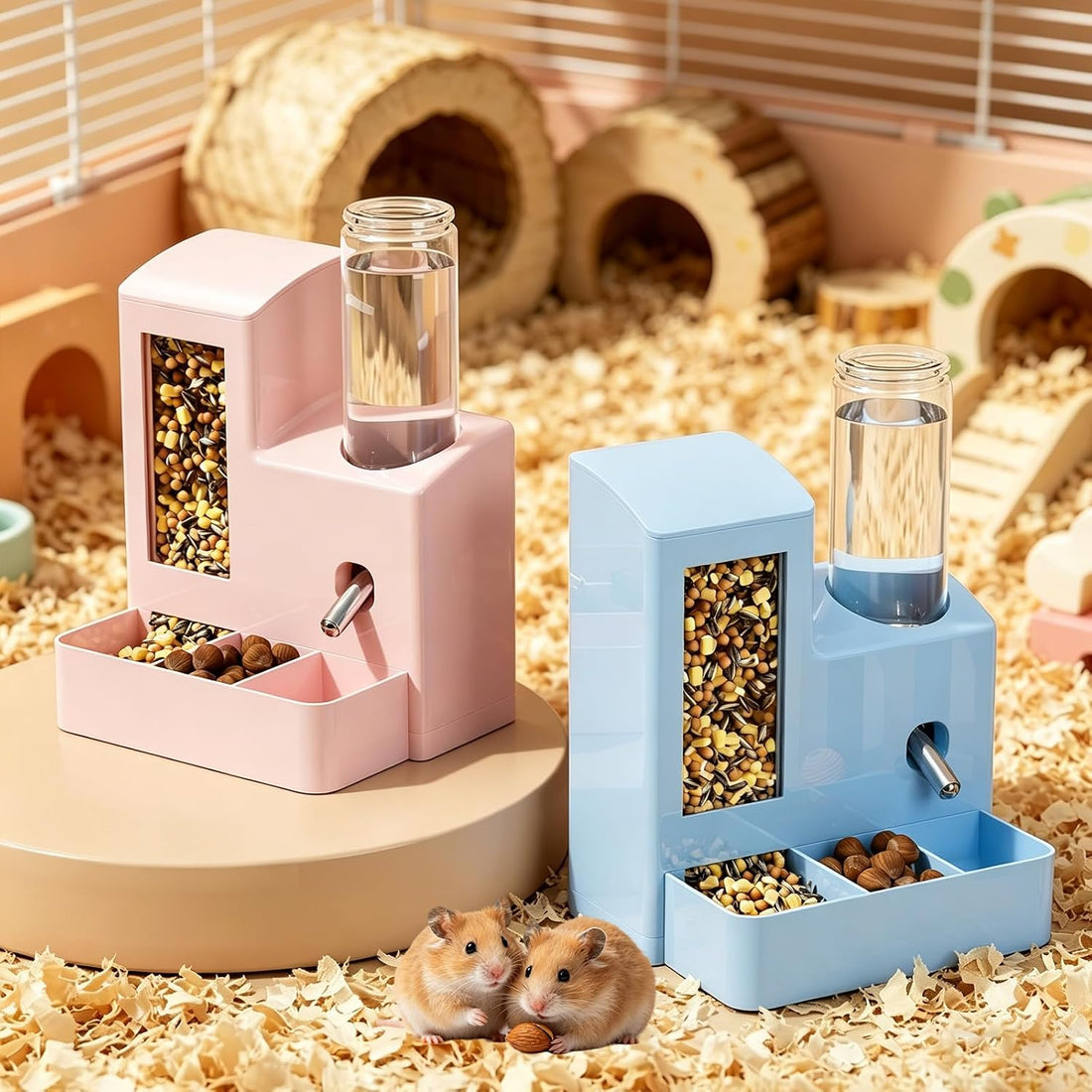 Hamster Water Bottle Feeder, No Drip 2-in-1 Dispenser