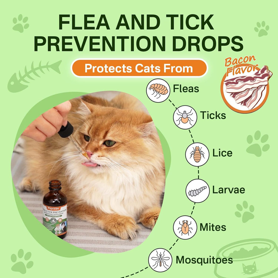 Puyrzoe Cat Flea Treatment, Flea and Tick Prevention for Cats, 60 mL