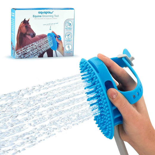 Aquapaw 5-in-1 Horse & Dog Bath Brush & Curry Comb - XL Blue Silicone