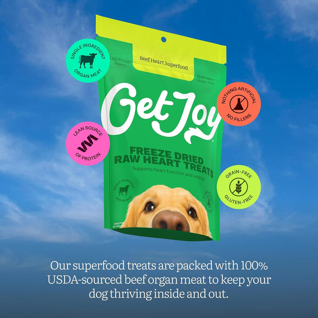 Get Joy Freeze Dried 100% Beef Heart Dog Treats, 4oz
