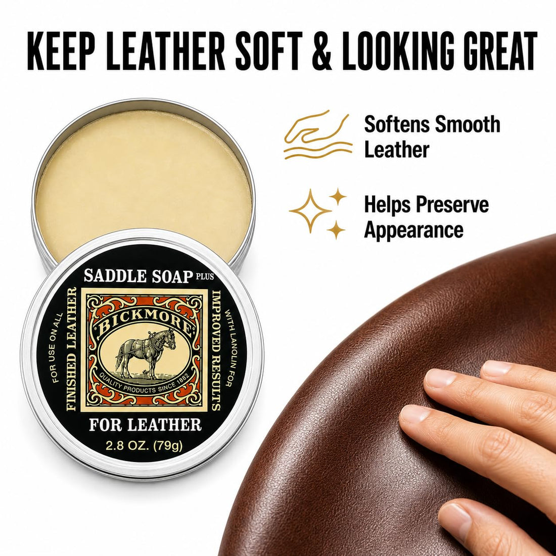 Bickmore Saddle Soap Plus 2.8 oz, Cleaner & Conditioner