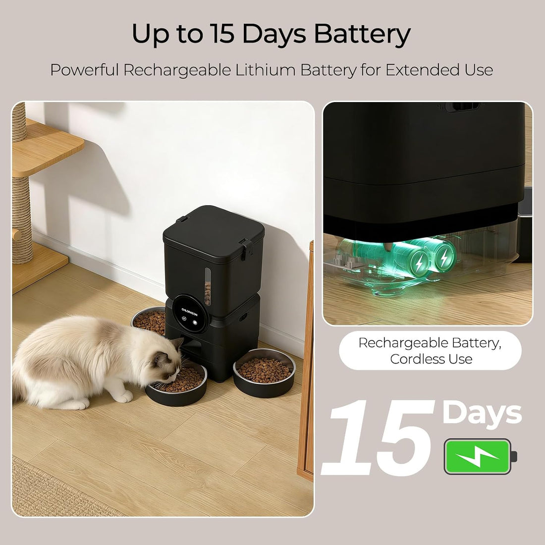 Automatic Cat Feeder for 3 Cats, 6L 2.4G WiFi Feeder, Slow Feed