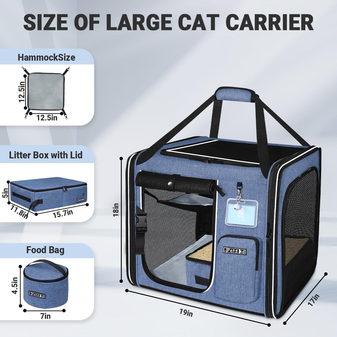 Petskd 2 in 1 Double Cat Car Travel Carrier with Litter Box