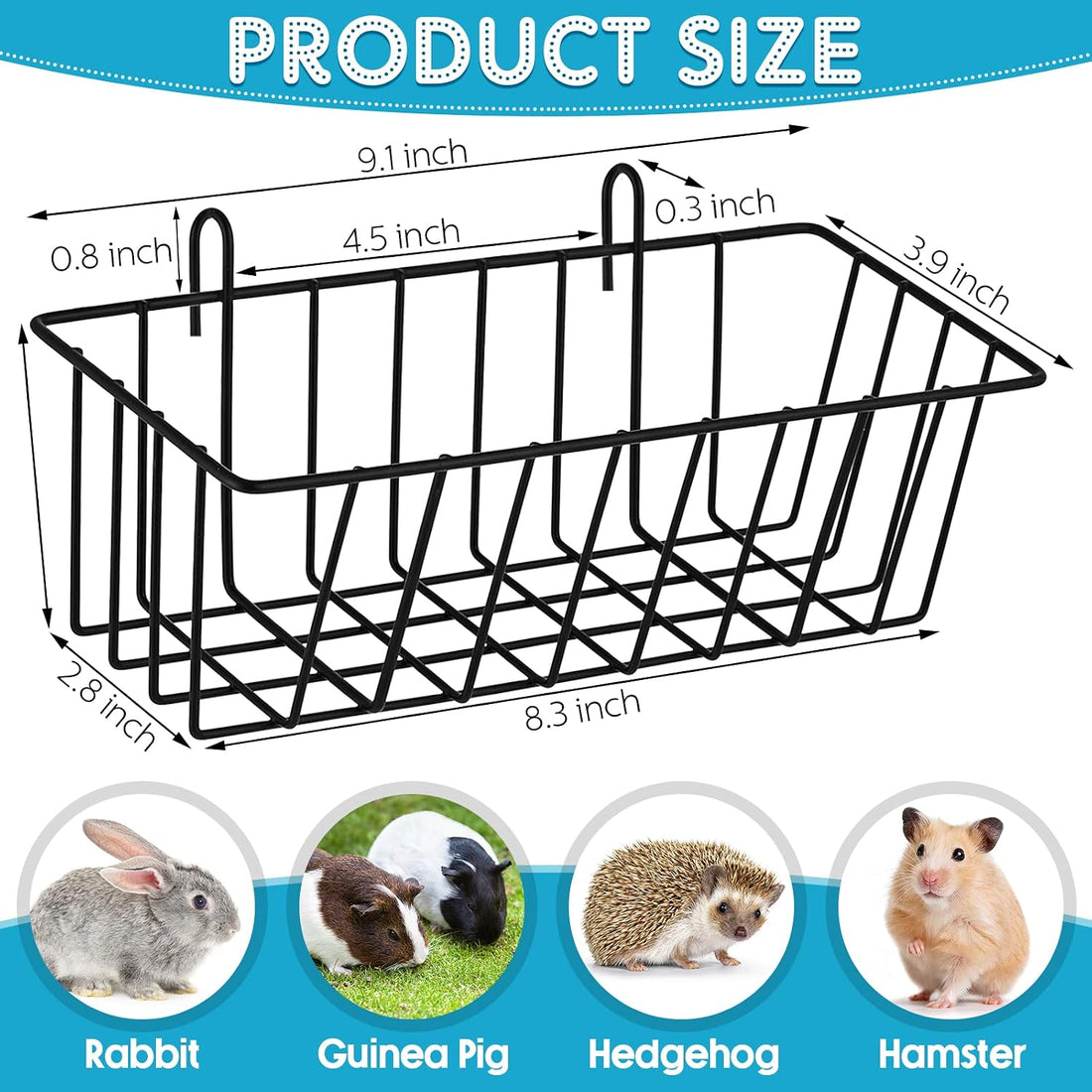 Therwen 4 Pcs Rabbit Hay Feeder Guinea Pig Heavy Duty Metal Frame Hay
