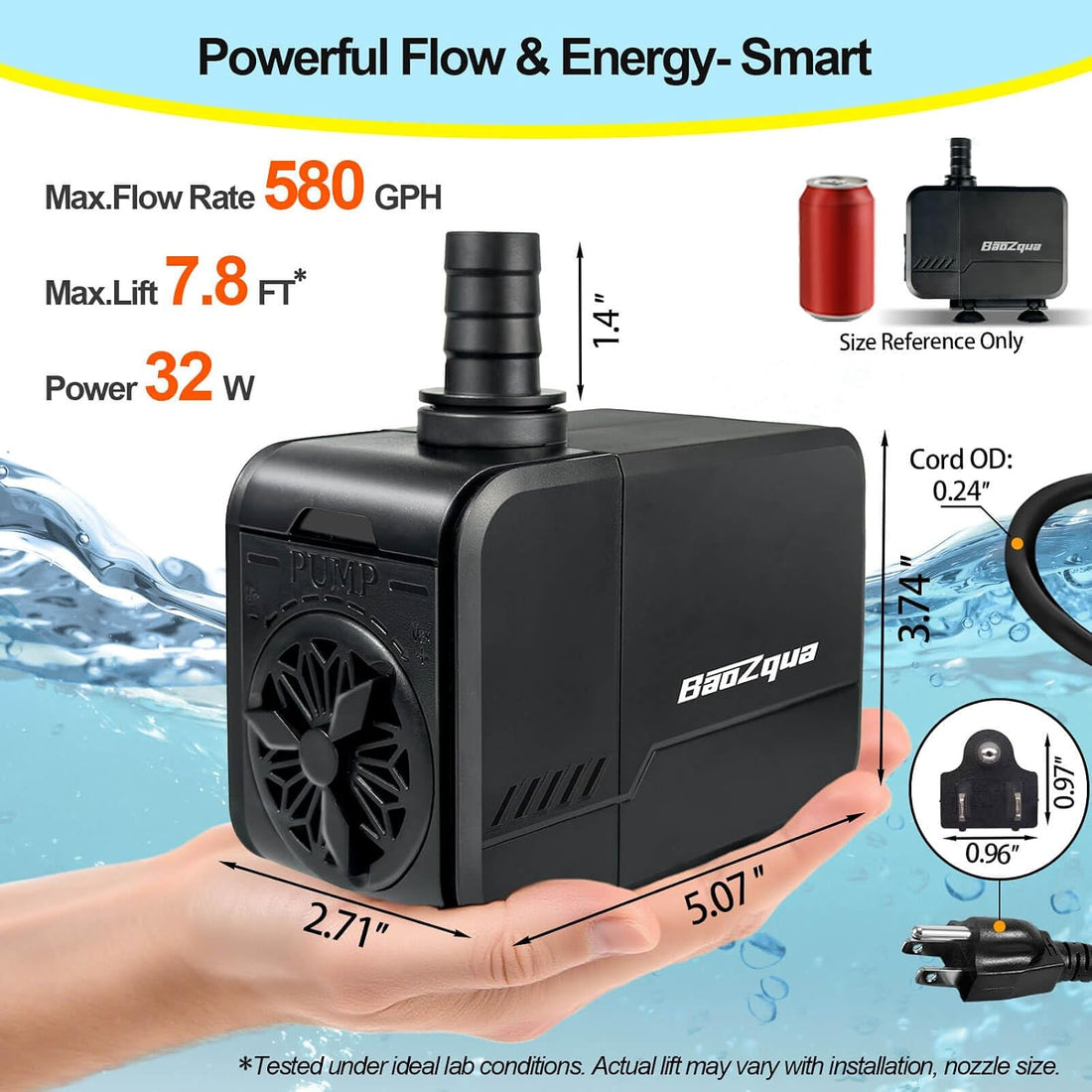 320GPH Submersible Water Pump, Fountain Pump for Aquarium & Pond