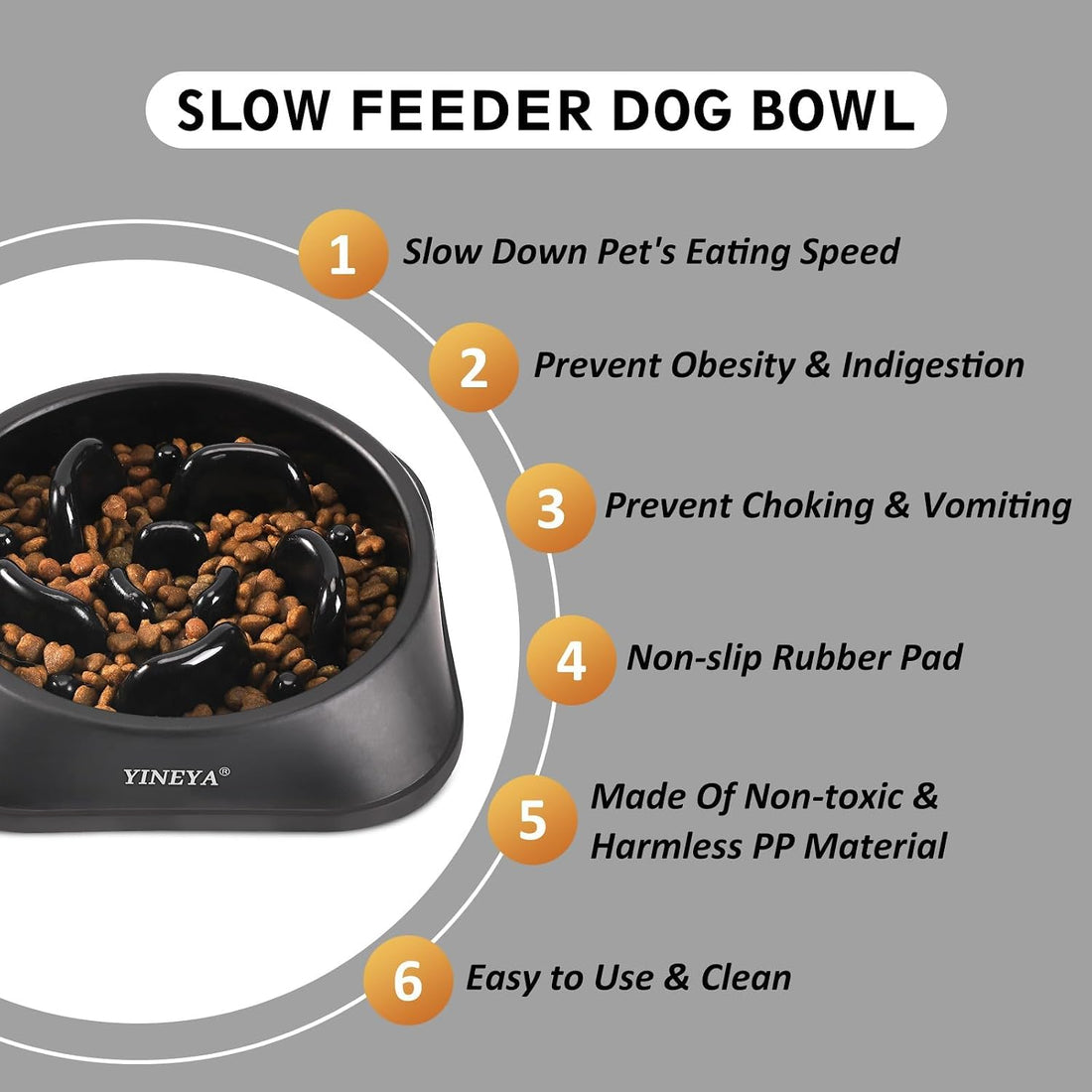 YINEYA Slow Feeder Dog Bowls, Pet Supplies that Slow Down Eating