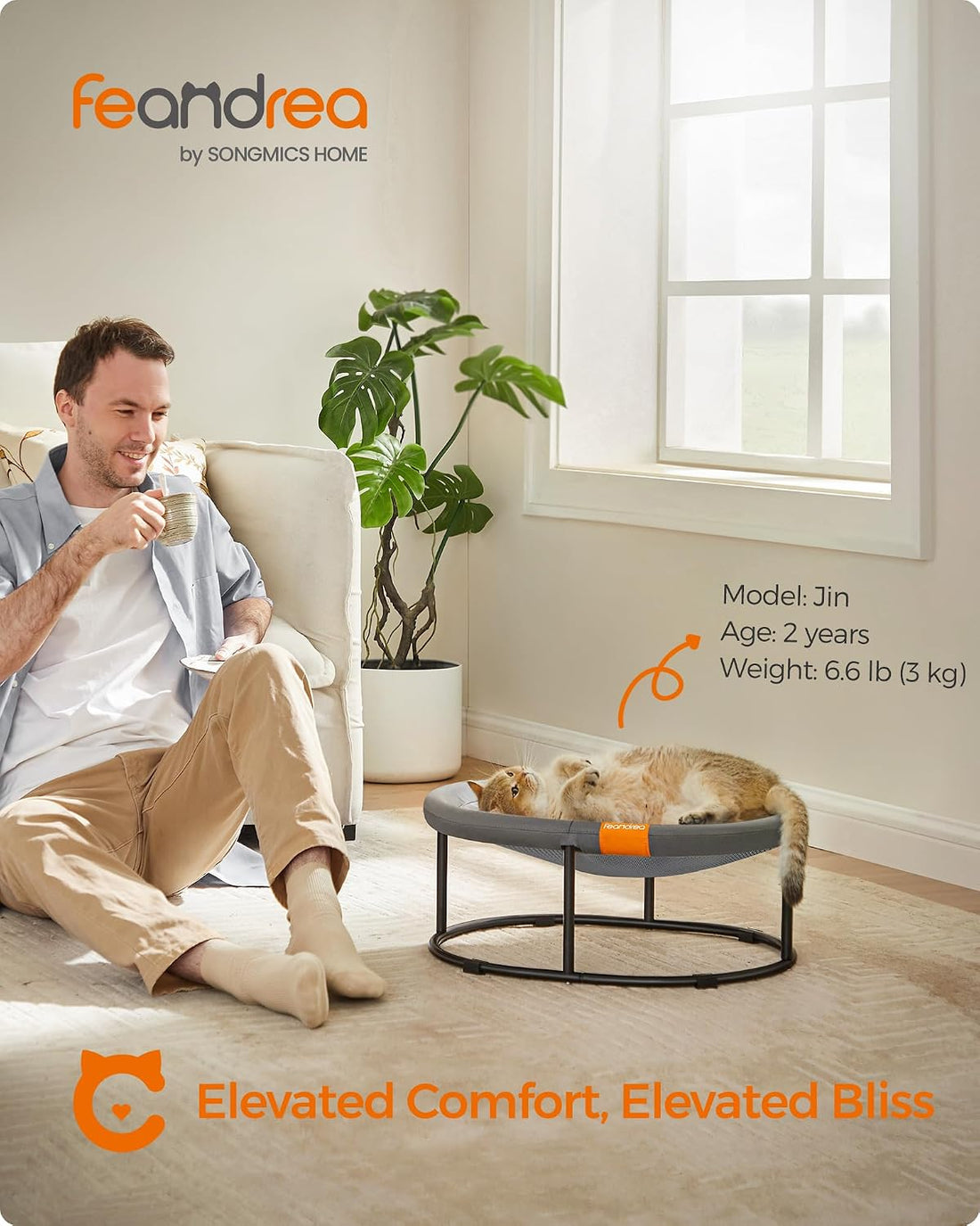 FEANDREA Elevated Cat Bed, Breathable Hammock, Washable Mesh
