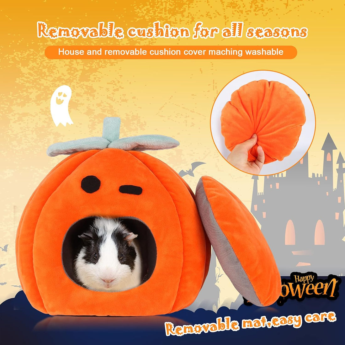 YUEPET Guinea Pig Bed, Warm Fleece Pumpkin Hideout