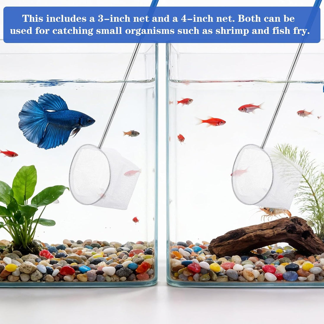 2 Pack Fish Net for Fish Tank 3 & 4 Inch Stainless Steel Nets