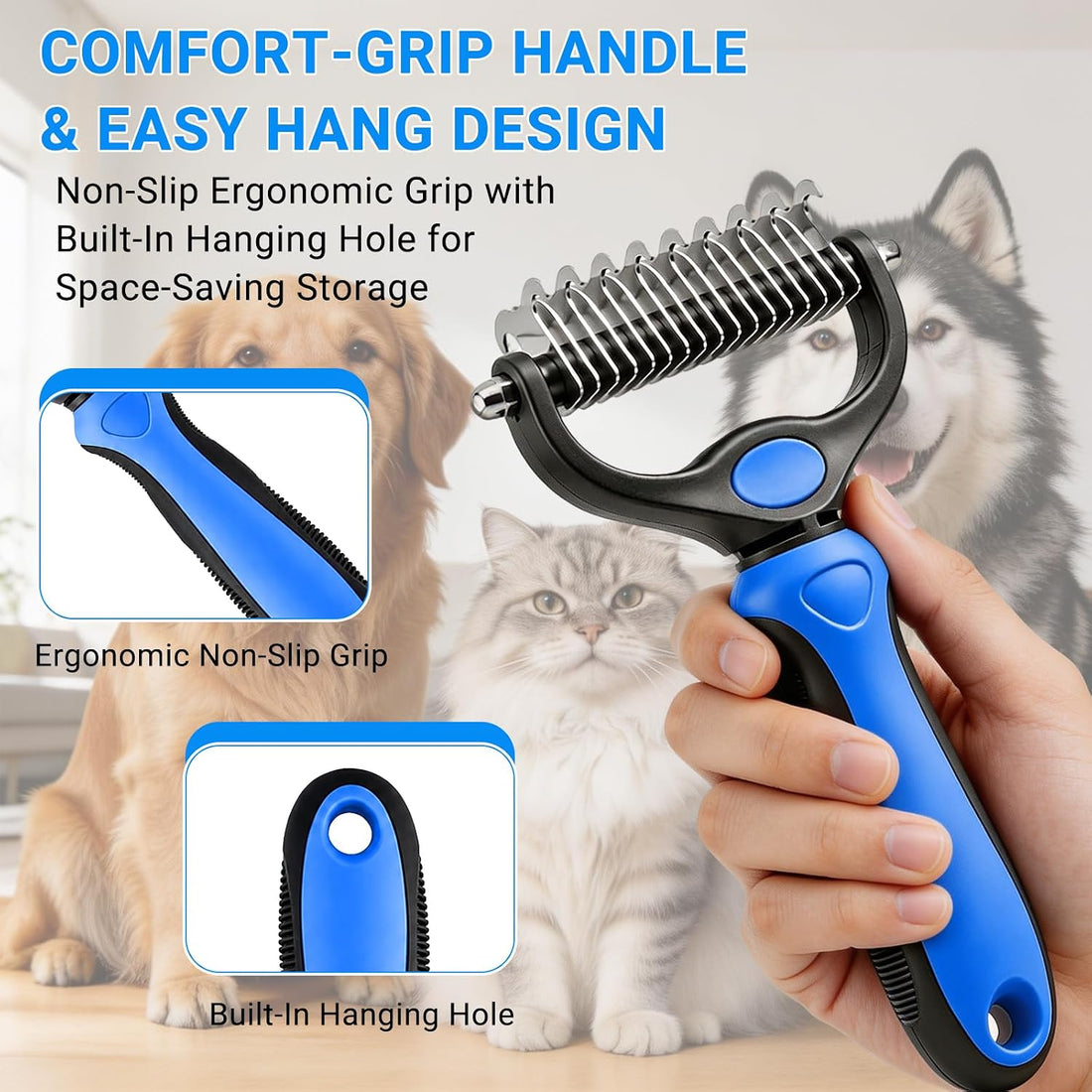 Dog Grooming Rake Deshedding Undercoat Brush for Dogs & Cats