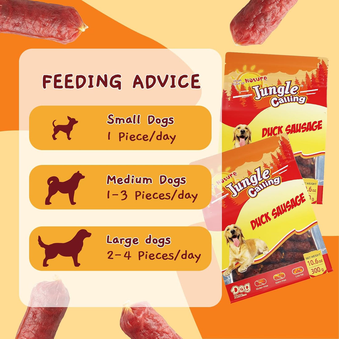 Jungle Calling Soft Duck Sausage Dog Treats