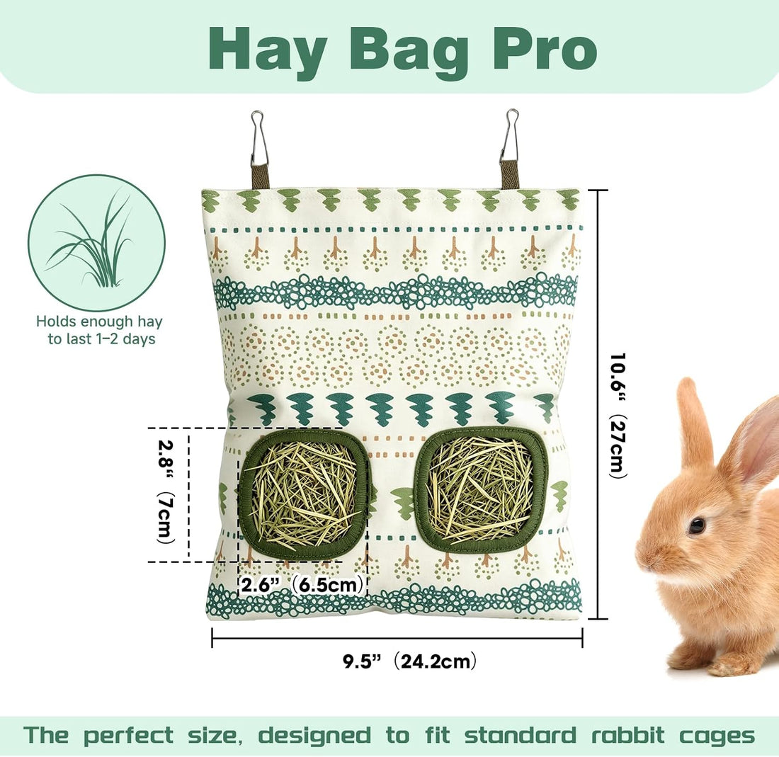 Rabbit Hay Bag 2 Pack - 2 Holes Hanging Bunny Hay Feeder Holder