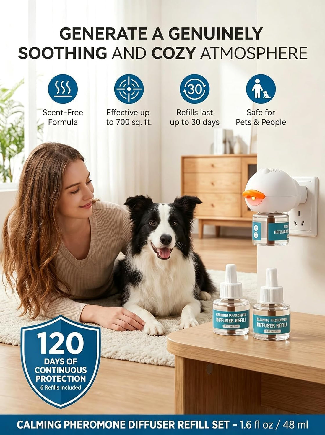 2026 Upgraded Dog Calming Diffuser Refills Kit with 2 Diffusers & 4