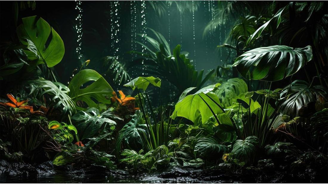 Raining Forest Aquarium Background Tropical Green Palm Leaf Fish Tank