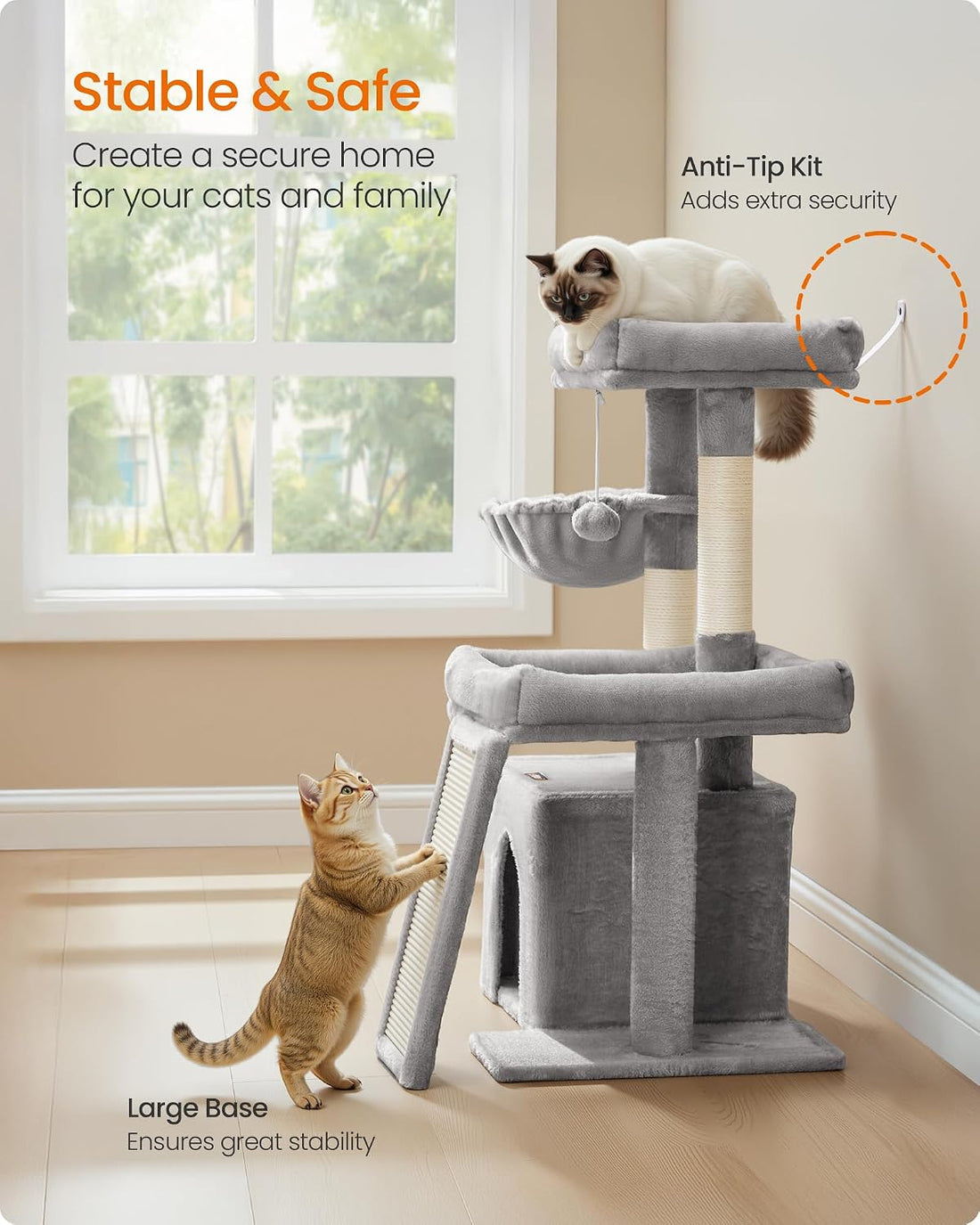 Feandrea Cat Tree, 33.8" Cat Tower, Scratching Posts and Ramp