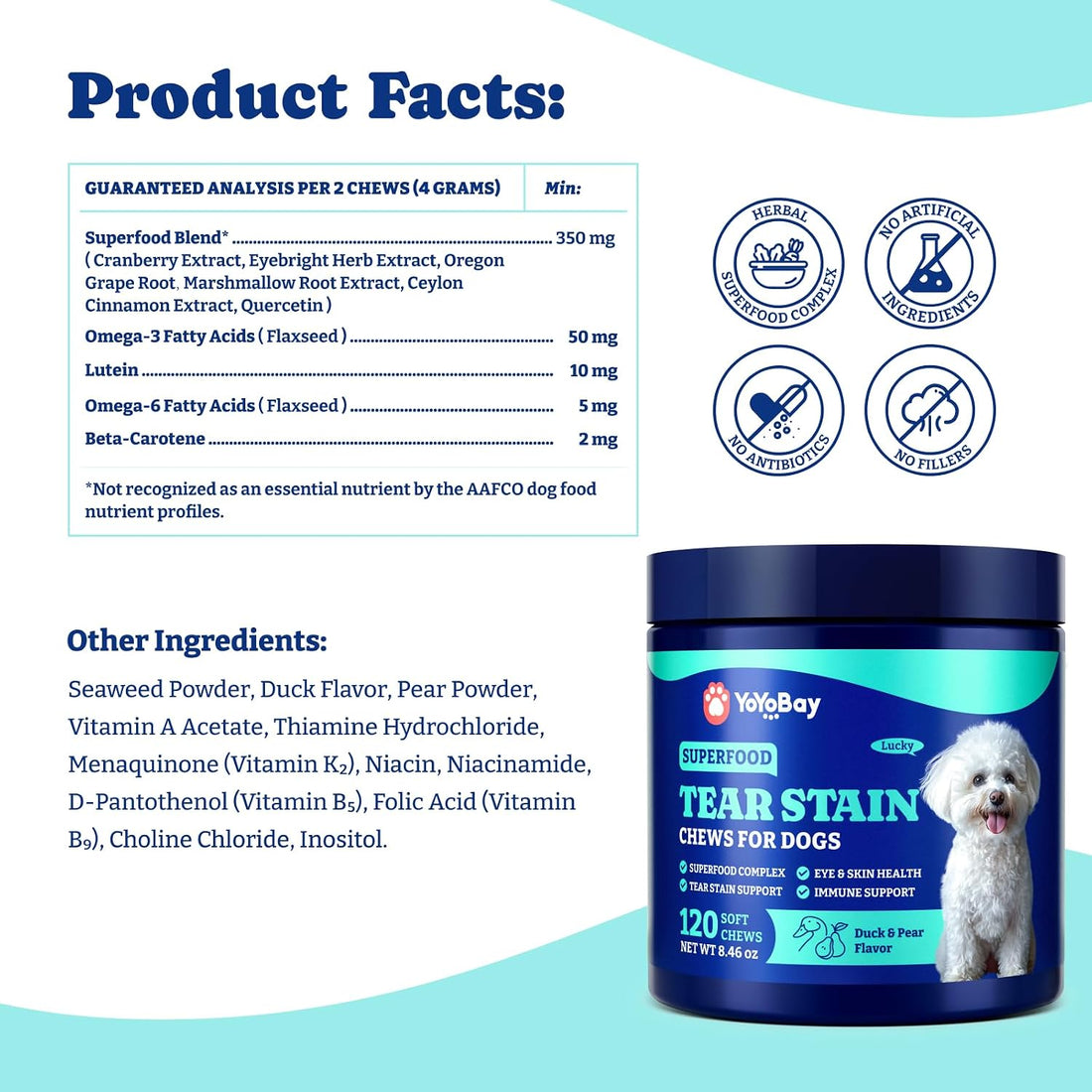 Tear Stain Support Chews for Dogs, Eye Health & Immune Supplement