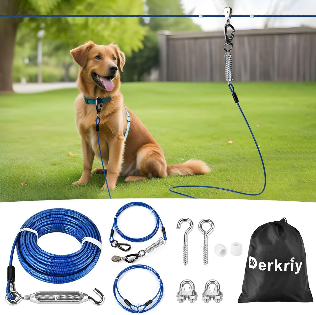 Dog Runner for Yard, Heavy Duty 75FT Dog Runs for Outside with 10FT
