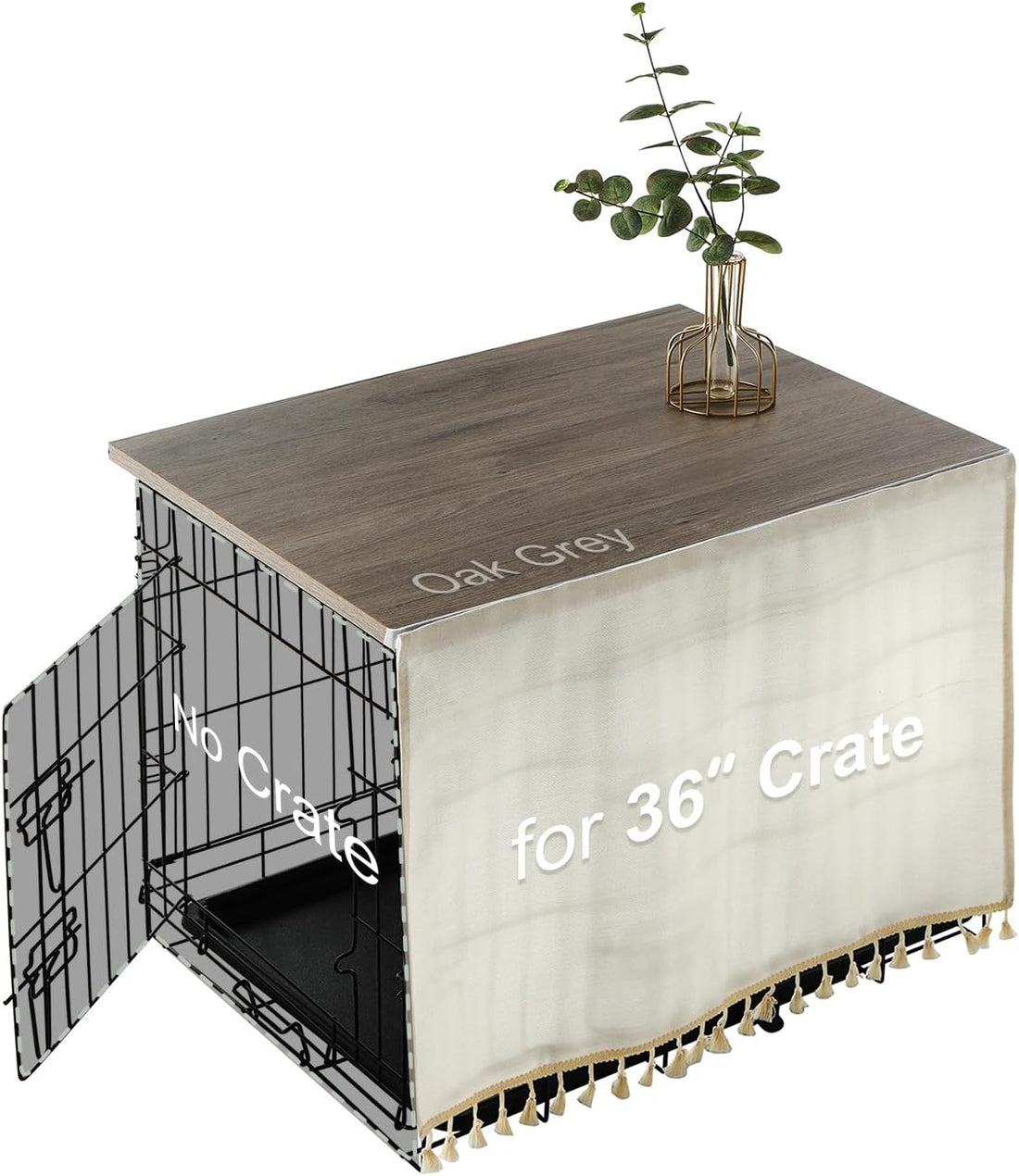 VIE DE AMAN Dog Crate Topper Wood with Tassel Curtain for 42 inch