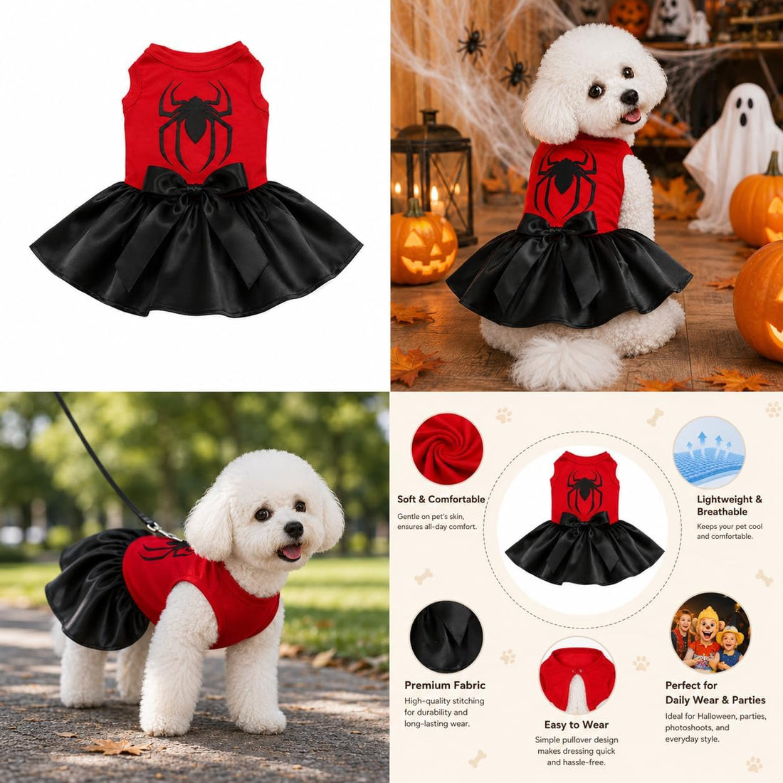 Petitebella Spider Printing Puppy Dog Dress (Red/Black, Medium)