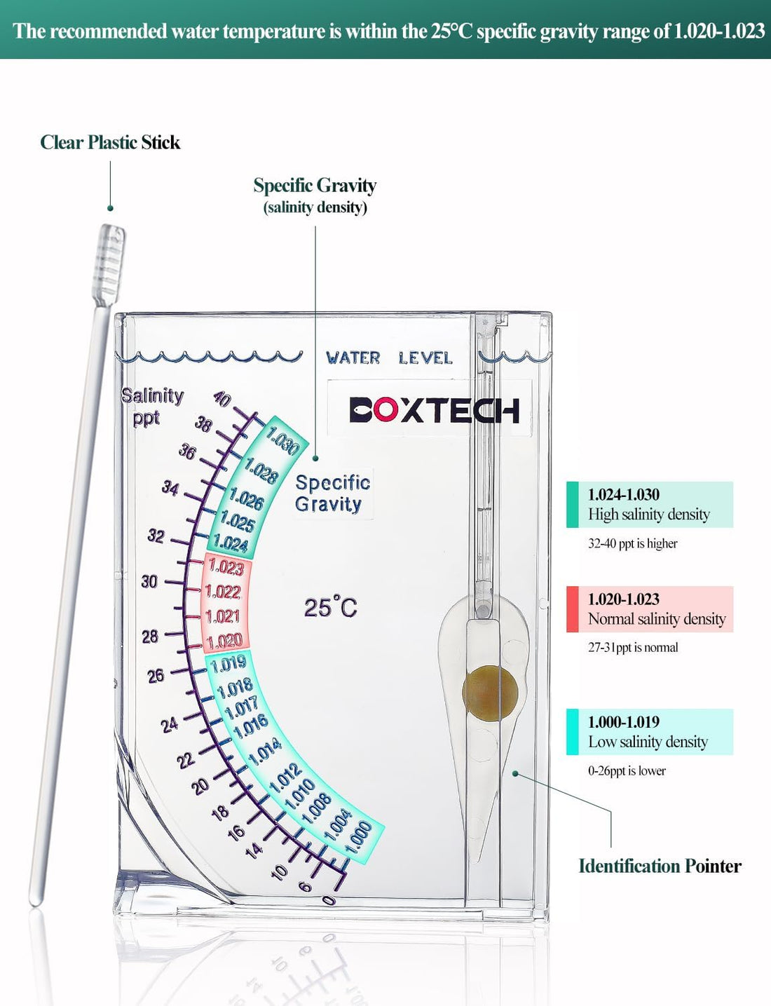 Boxtech Aquarium Hydrometer, Salinity Meter for Reef & Marine Tanks