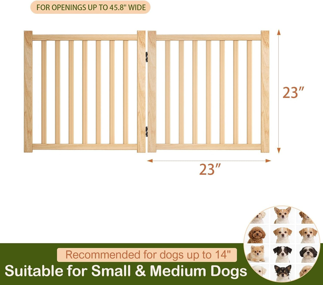 Wooden Freestanding Dog Gates Indoor- 23" Height 2 Panels