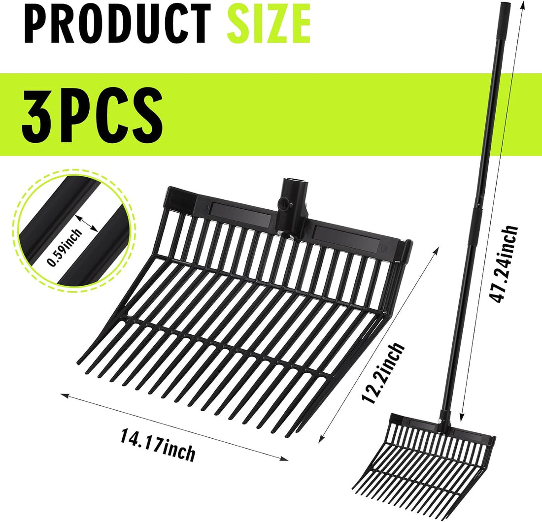 Lasnten 3 Sets Black ABS Manure Fork with Long Metal Handle
