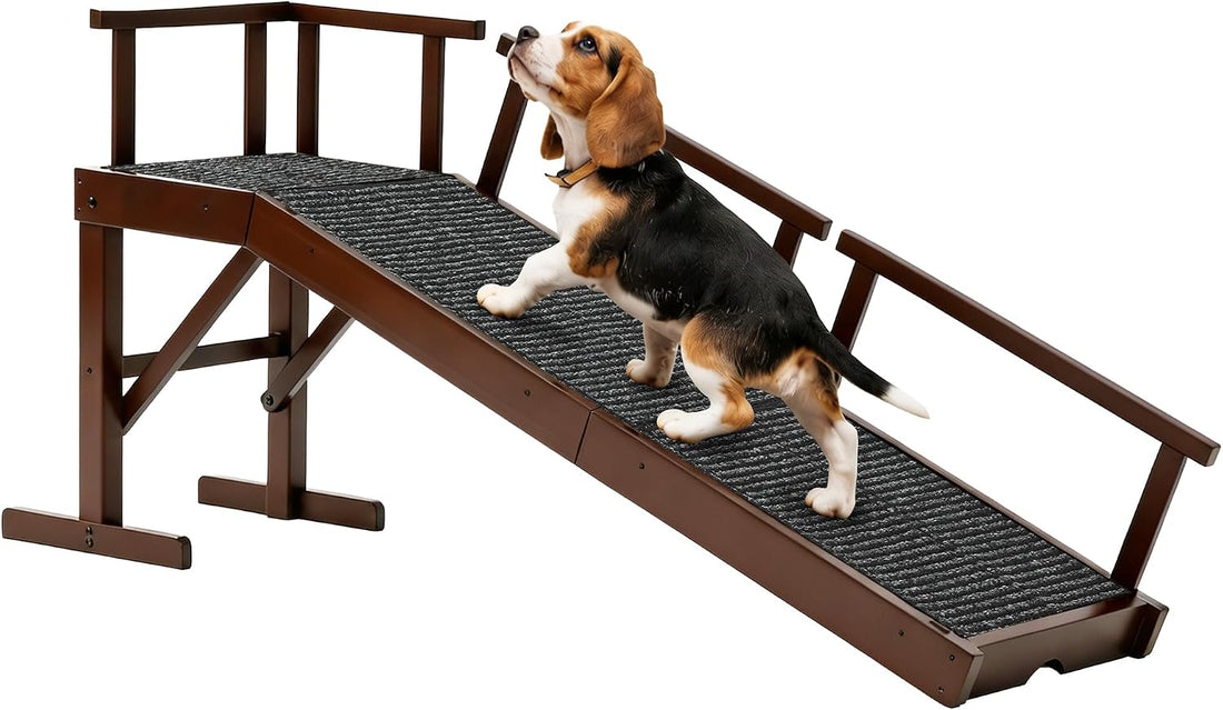 62" Wooden Dog Ramp for Bed & Couch, Pet Ramp with Platform White