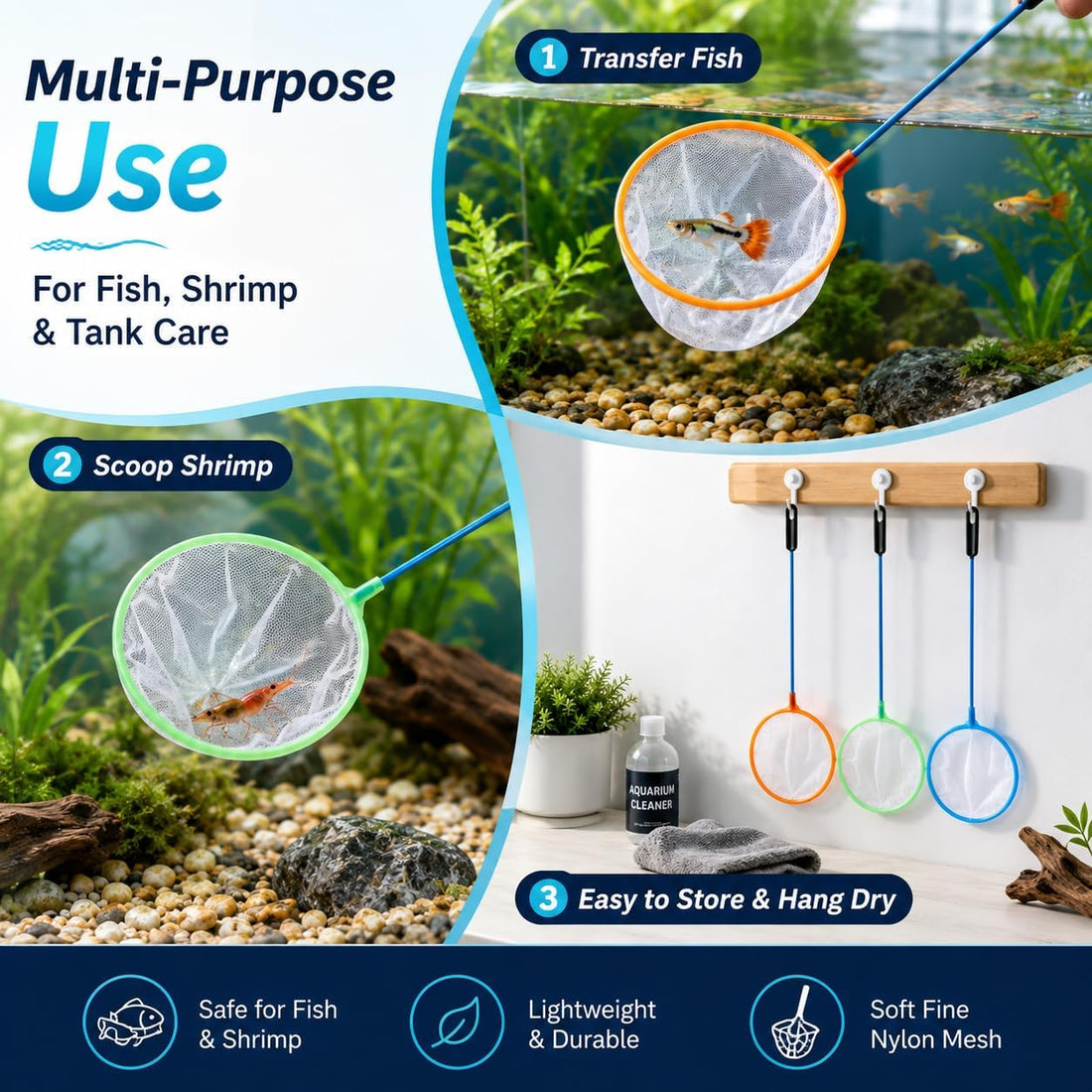 3-Piece Sets Aquarium Fish Net Mini Baby Bumper Shrimp Net Small