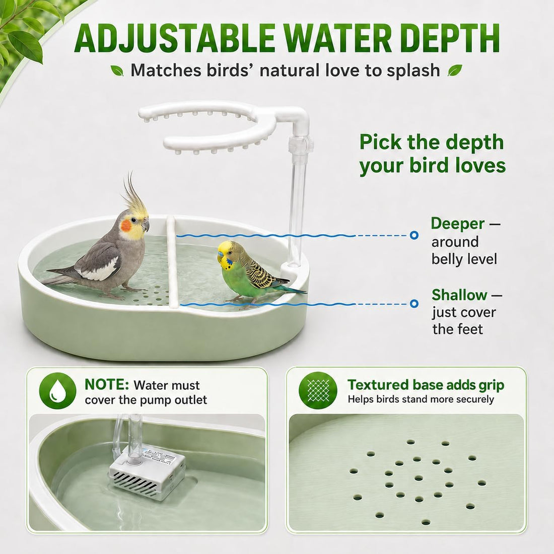 Automatic Bird Bath for Indoor Cages, Parakeets & Cockatiels