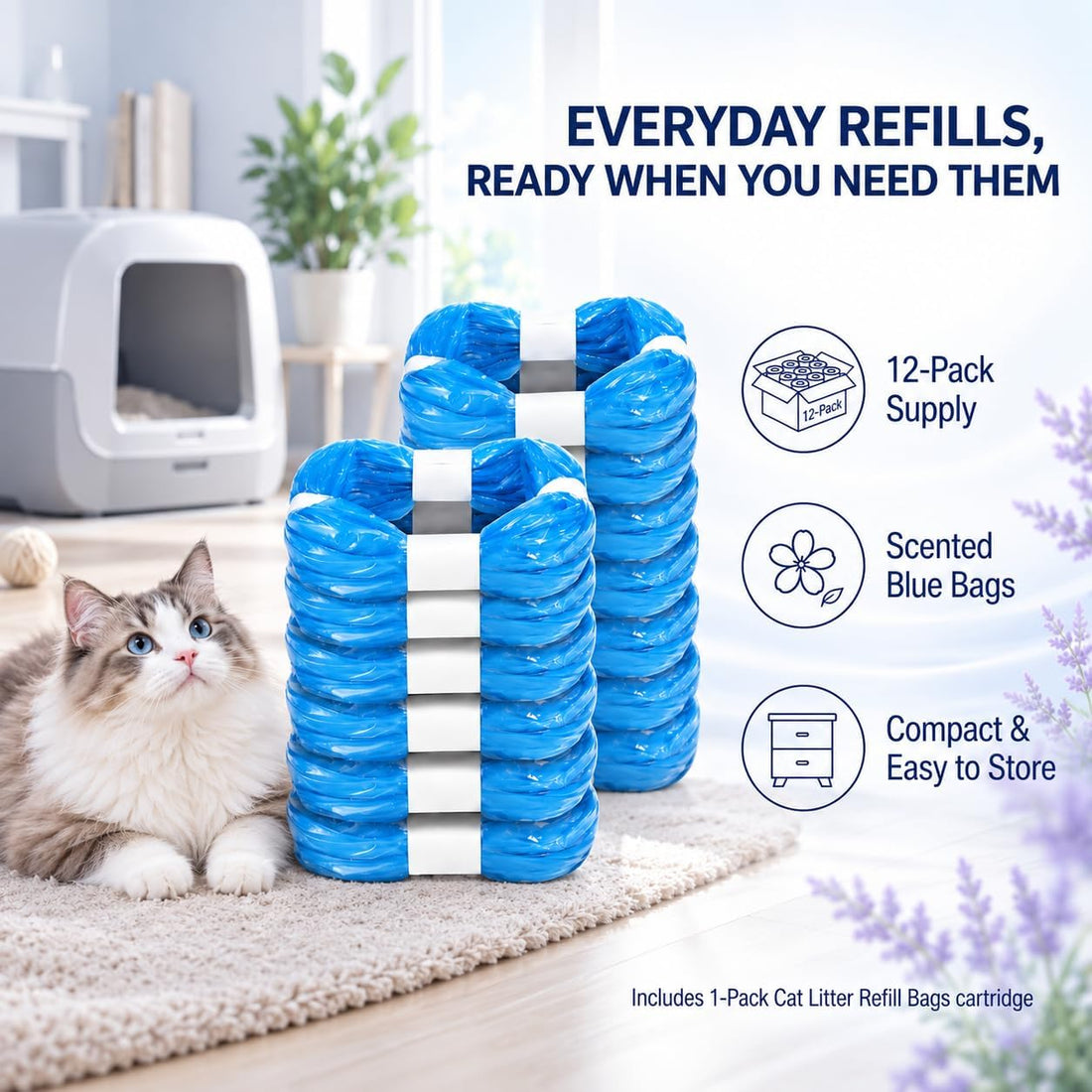 12 Pack Cat Litter refill Bags,Compatible with Genie Litter Refills