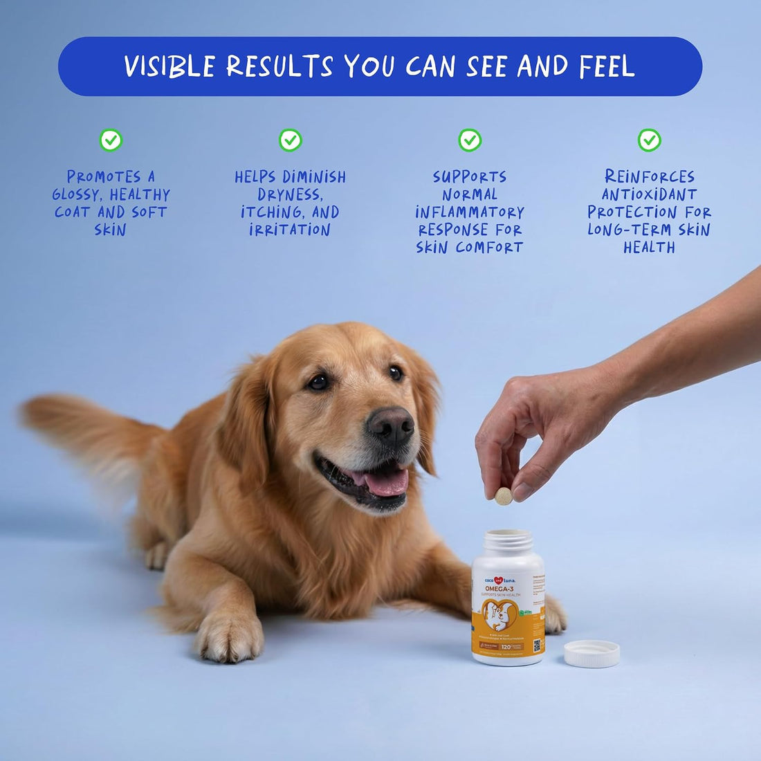 Omega 3 Fish Oil for Dogs - 120 Chewable Tablets - with Omega 3, 6