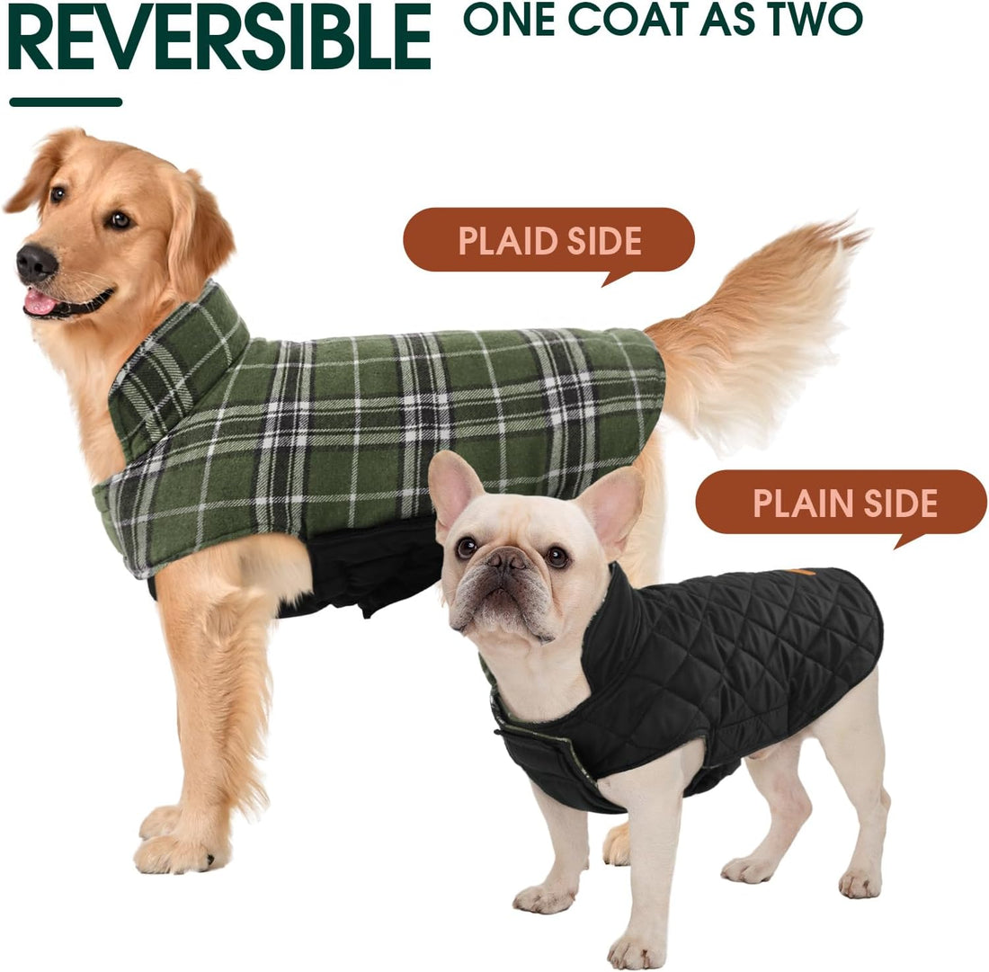 Kuoser Waterproof Dog Coat, Warm Reversible Dog Jacket with Leash Hole