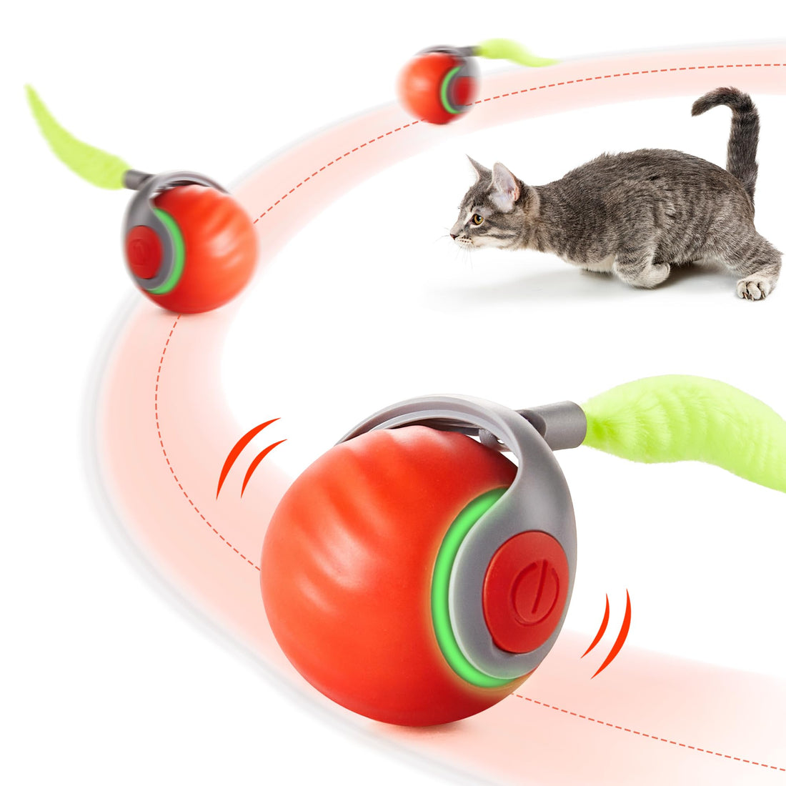 Potaroma Moving Ball Cat Toys with Feather Tail