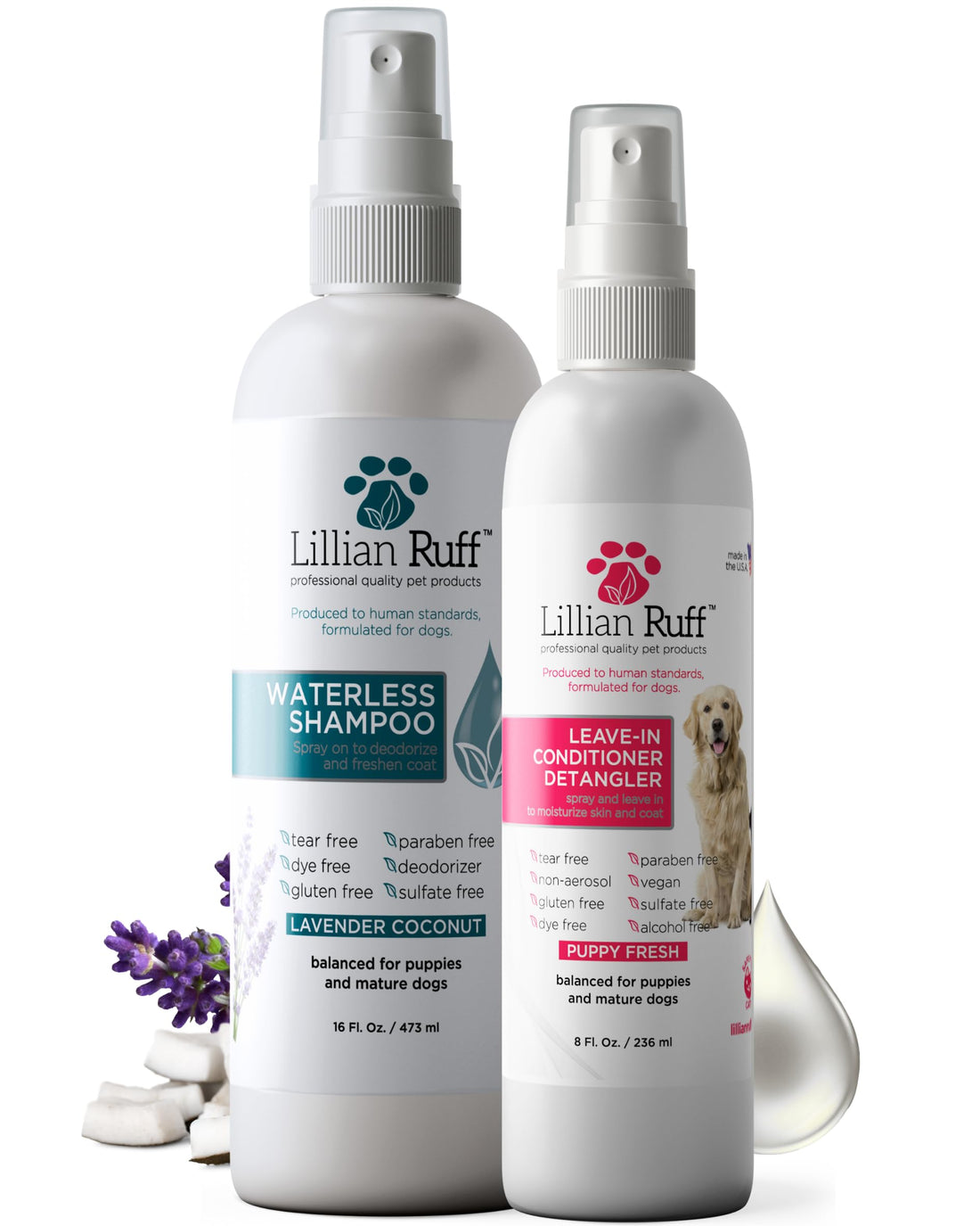 Lillian Ruff Waterless No-Rinse Dog Dry Shampoo Spray & Leave-in Dog
