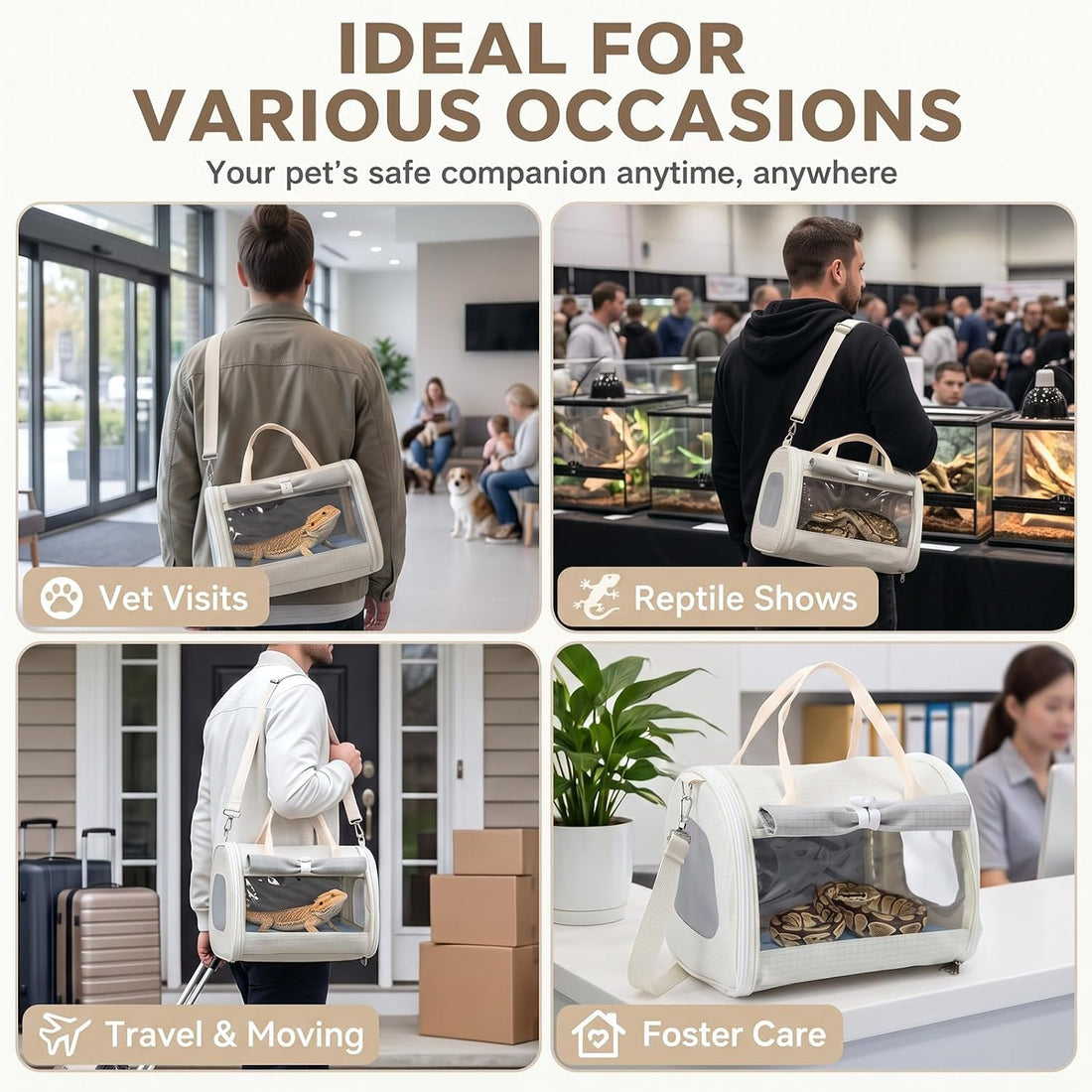 Eccliy Bearded Dragon Travel Carrier Reptile Bag with Flexible Light