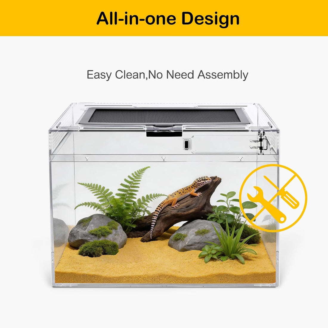 HELIME Reptile Tank 7 Piece Starter Kit with Escape Proof Locking Lid