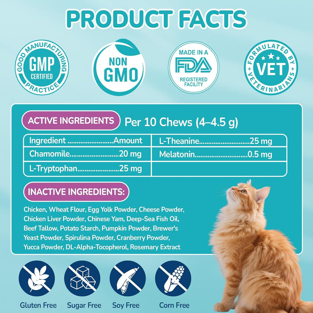 Woyamay Cat Calming Treats, 500 Crunchy & Creamy Calming Chews