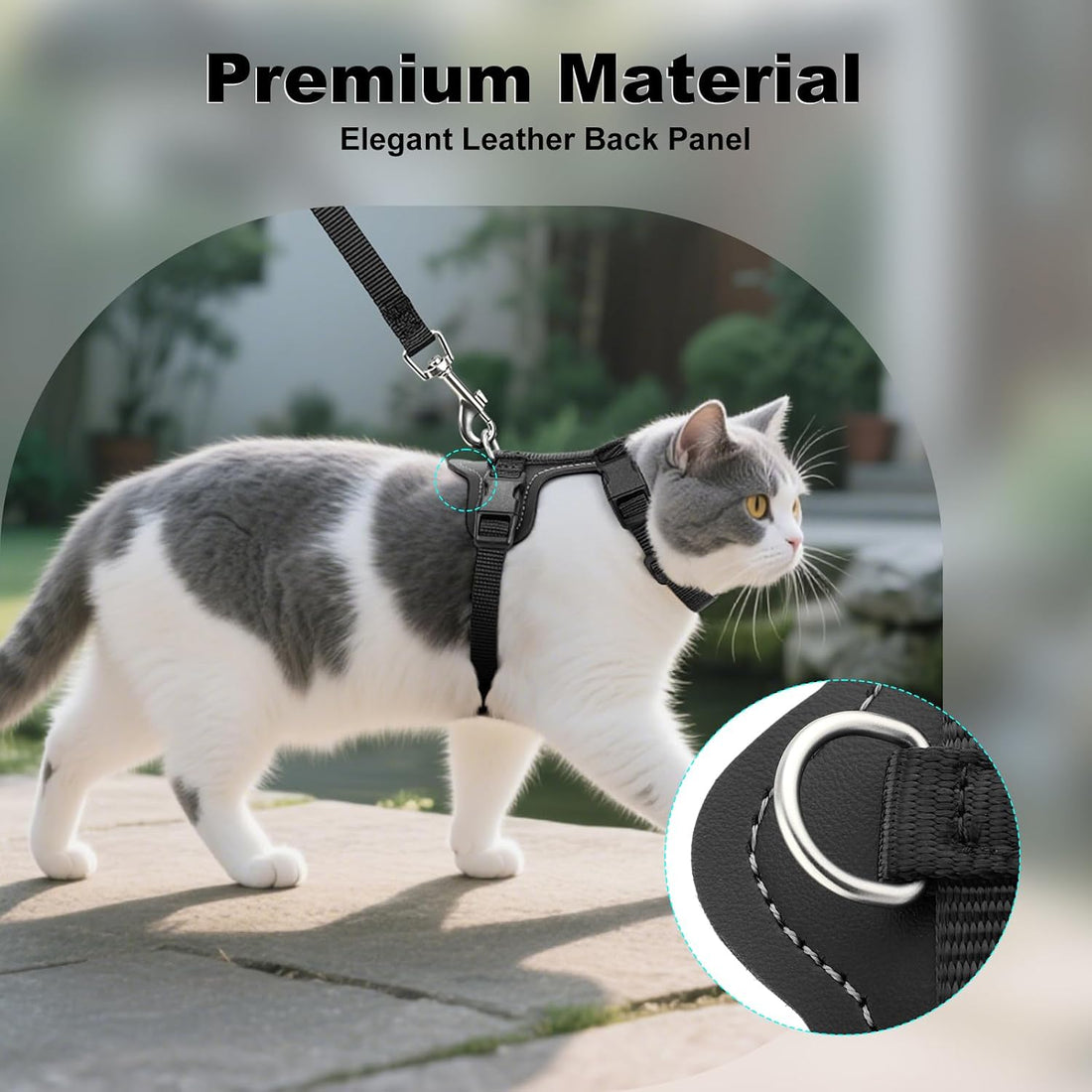 Plutus Pet Adjustable Cat Harness and Leash Set, with Leather Trim