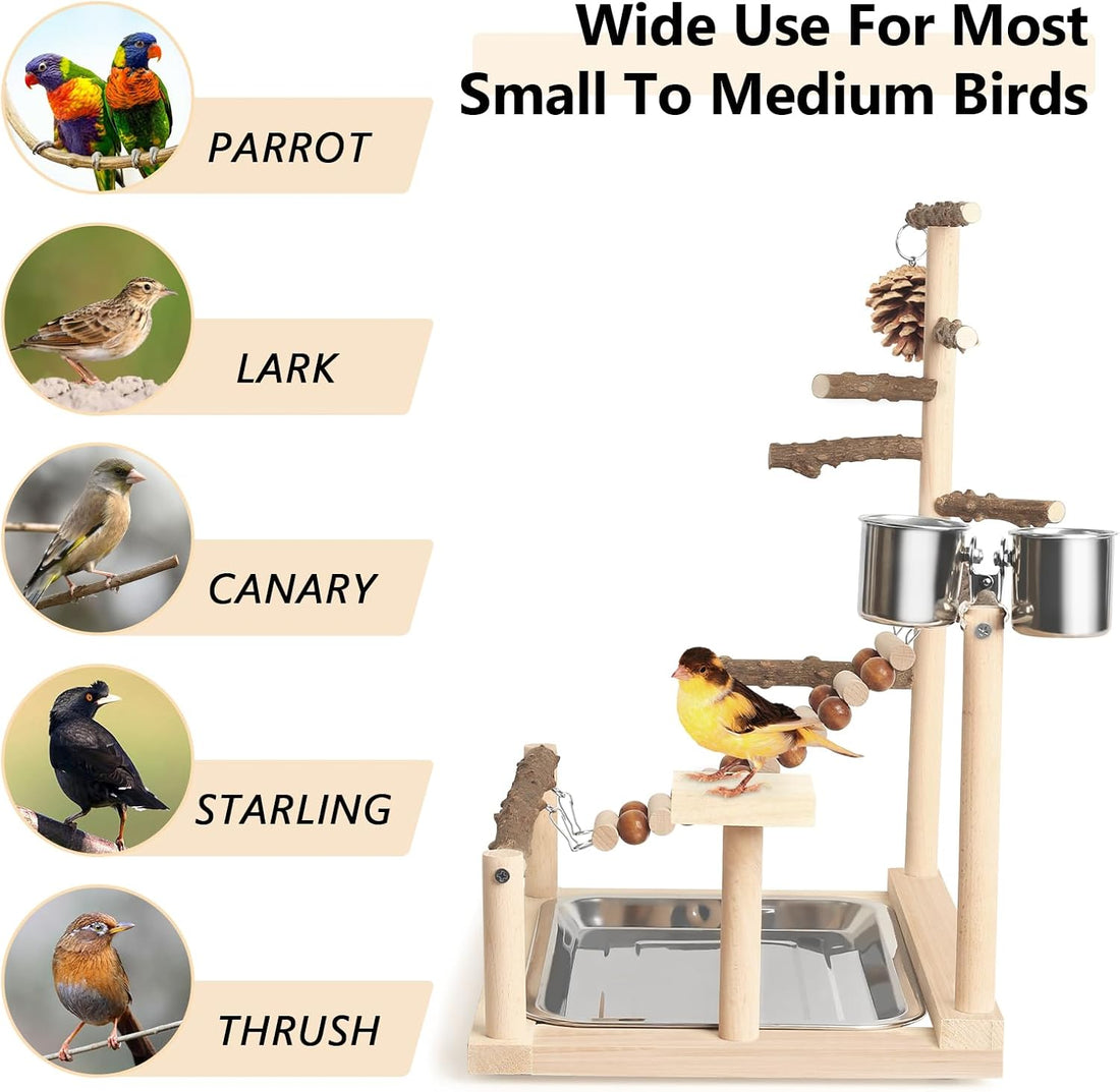 JOINSI Wood Pet Parrot Playground Bird Play Stand Toys Perch