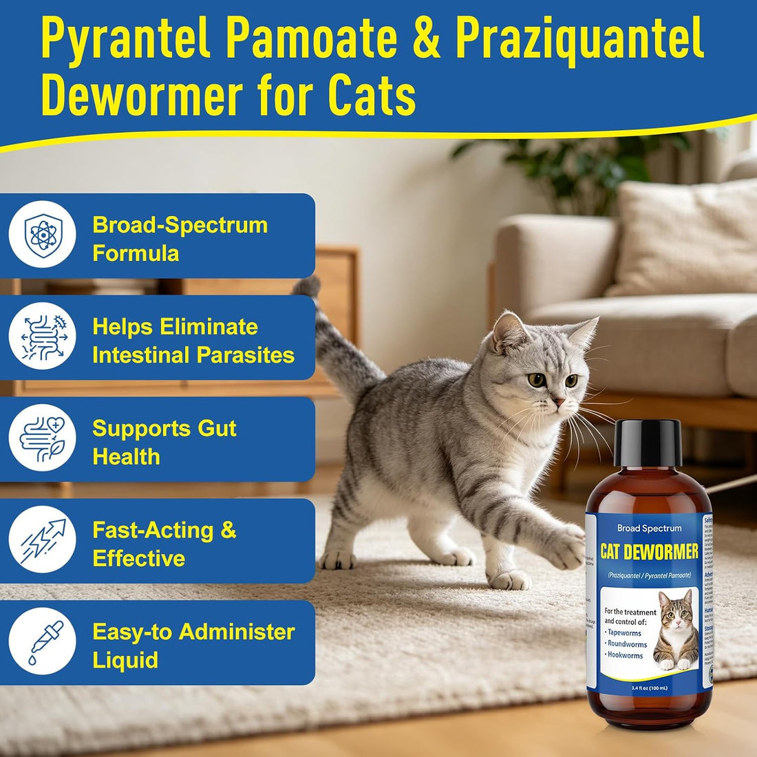 Dewormer for Cat and Kittens, Triple Dewormer for All Worms