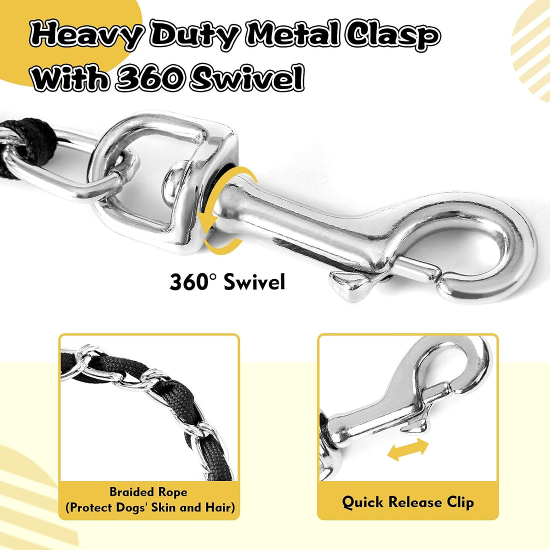 LUFFWELL Heavy Duty Metal Dog Chain Leash with Comfortable PU Leather