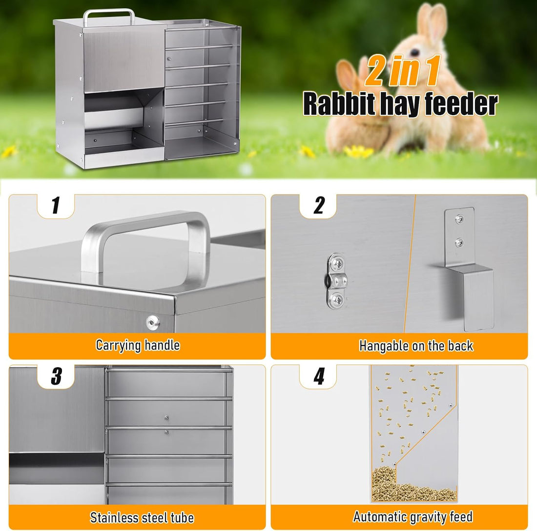 Rabbit Feeder for Cages, 2 in 1 Rabbit Hay Feeder Set