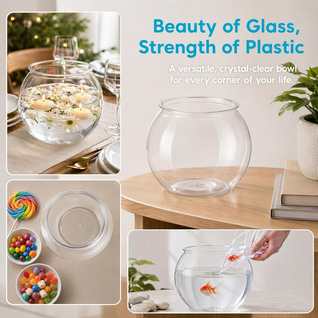 Clear Plastic Fish Bowl Round Aquarium 8.6 Inch Wide