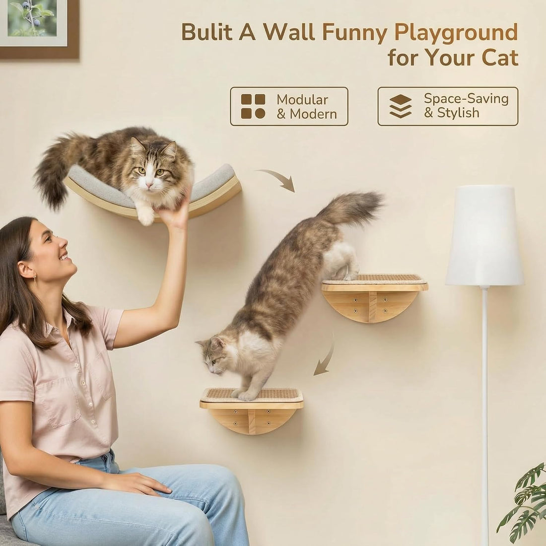 Cat Wall Shelf with Curved Hammock Bed