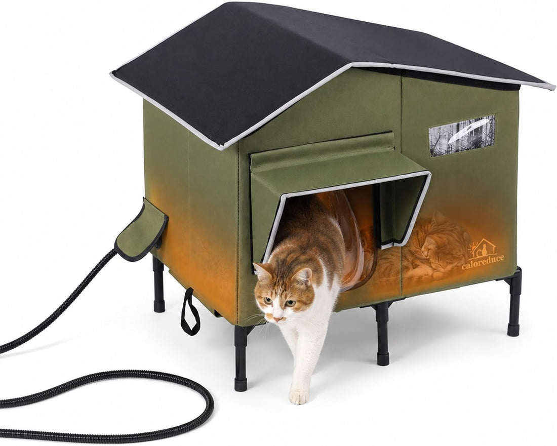 Heated Outdoor Cat House for Winter, Insulated Feral Cat Shelter