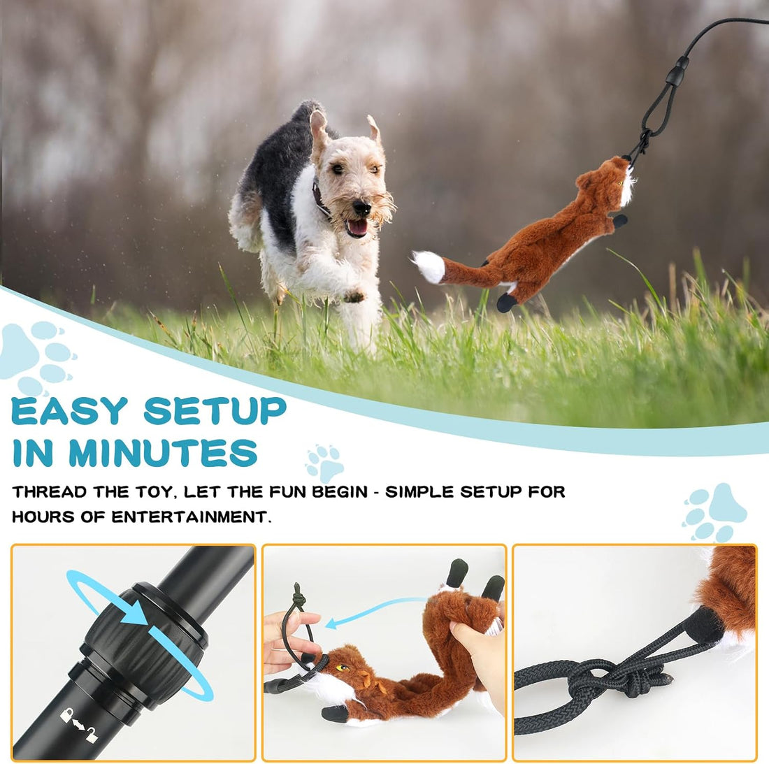 YILAKO Flirt Pole for Dogs - Heavy Duty Interactive Dog Rope Toy