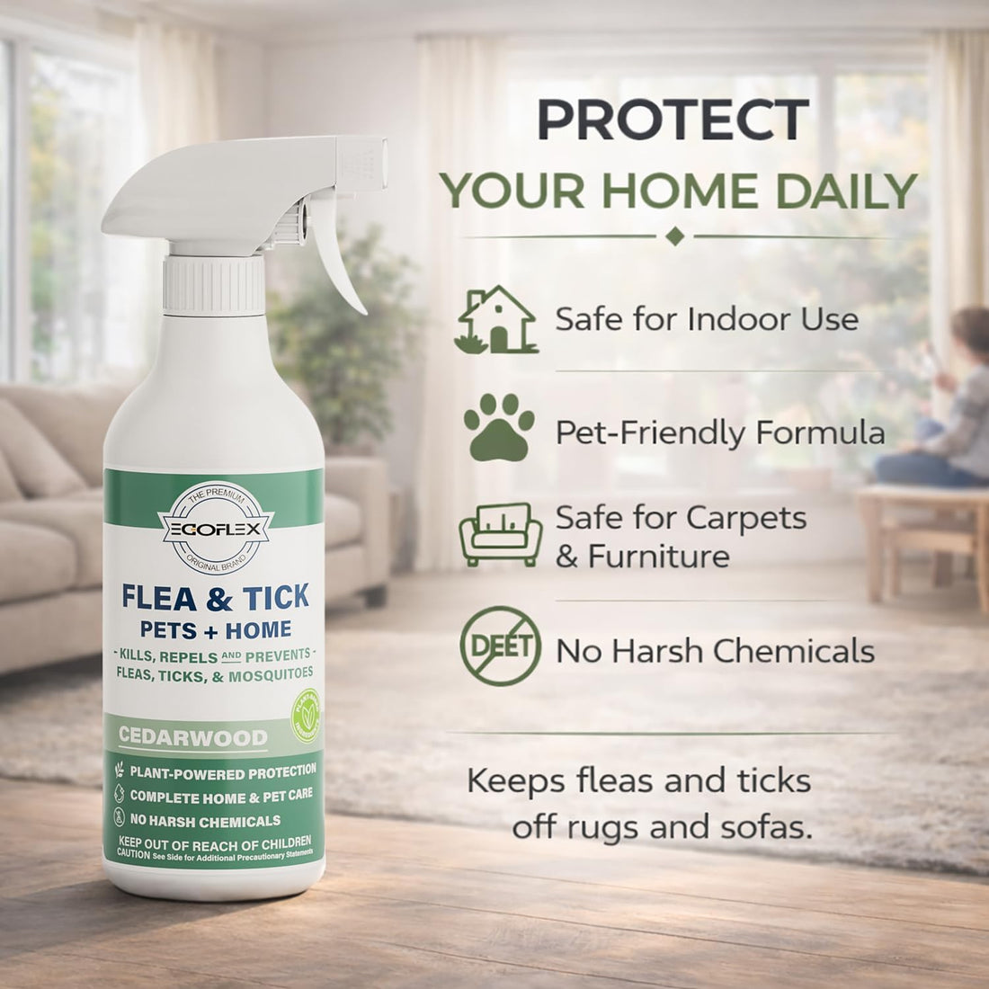 Flea Spray for Home & Pets Plant-Based Repellent with Cedarwood Scent