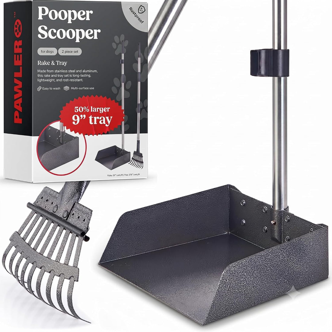 Metal Pooper Scooper for Dogs with Heavy Duty Long Handle Rake & XL