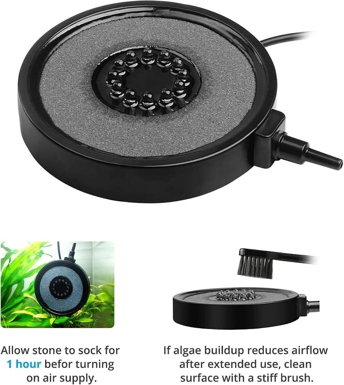NICREW LED Aquarium Bubbling Stone Disk, 2 Inch Fish Tank Bubbler